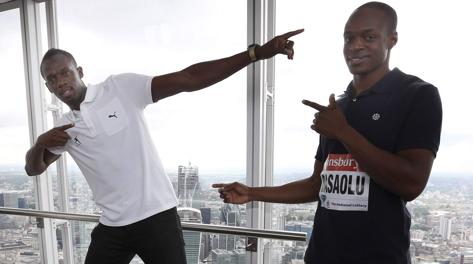 Usain Bolt e James Dasaolu alla presentazione della Diamond League di Sainsbury. Reuters