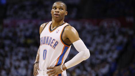 Russell Westbrook, play dei Thunder. Reuters