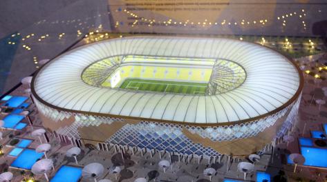 Il modellino del Qatar University Stadium di Doha. Epa