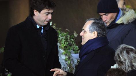 Il presidente della Juve, Andrea Agnelli, con Claudio Lotito. Ansa