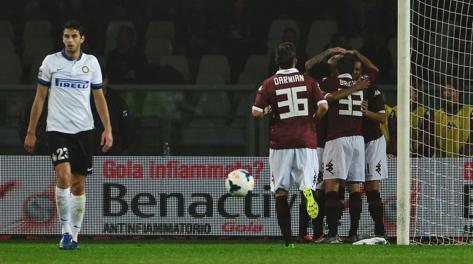 L'esultanza del Torino dopo il gol di Fernerud. Afp