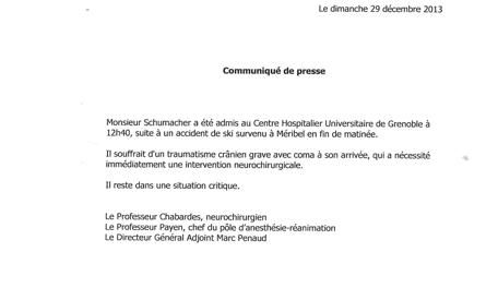 Il comunicato dell'ospedale di Grenoble.