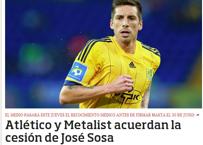 La notizia dell'acquisto di Sosa sul sito dell'Atletico