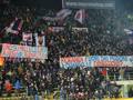 Gli striscioni dei tifosi del Bologna contro Morandi. LaPresse