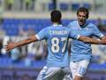 Lulic e Candreva esultano: la Lazio batte il Parma 3-2. Afp