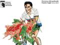 Il pannello che ritrae Fausto Coppi con la maglia di campione del mondo