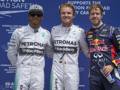 Da sinistra Hamilton, Rosberg e Vettel.  Ap