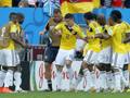 La danza colombiana dopo il gol di James Rodriguez. Epa