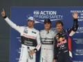 I primi tre della qualifica a Silverstone: Button (3.), Rosberg (1.) e Vettel (2.). Afp
