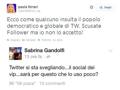 Uno dei tweet di Paola Ferrari indirizzati contro la collega Sabrina Gandolfi