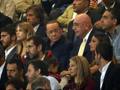 Silvio Berlusconi in tribuna a S. Siro con la figlia Barbara e Adriano Galliani. Ansa