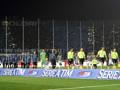 La coreografia dei tifosi dell'Atalanta prima del match con la Juventus. LaPresse