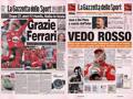 Due prime Gazzetta dedicate alla Ferrari a confronto: a sinistra il primo trionfo di Schumi, a destra il sigillo di Raikkonen