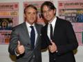 L'abbraccio in Gazzetta tra Roberto Mancini e Filippo Inzaghi. Bozzani
