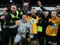 I giocatori del Quevilly fanno festa dopo il successo sul Bastia. Afp
