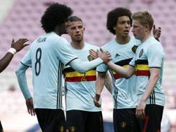 L'esultanza del Belgio dopo il gol partita. Reuters