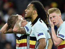 La delusione dei giocatori del Belgio a fine partita. Epa