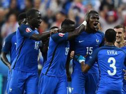 L'esultanza della Francia dopo il gol di Pogba. Afp
