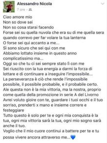 Crotone, Nicola scrive al figlio che non c'è più: