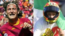 Francesco Totti festeggia il gol scudetto, Valentino Rossi esulta per il suo terzo mondiale