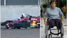 A sinistra la Honda di Zanardi tranciata a met dopo l'impatto con Alex Tagliani. A destra il pilota emiliano a un mese dal terribile incidente. 