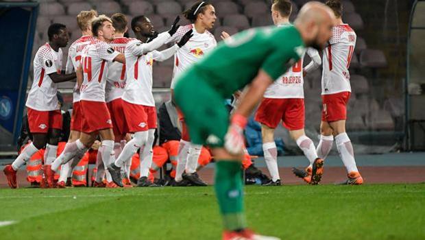 Il RB Lipsia esulta per il gol del vantaggio di Bruma