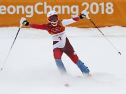 La gioia di Michelle Gisin al termine dello slalom della combinata. Ap