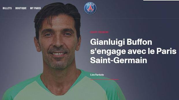 Gigi Buffon, ufficiale al Psg, sul sito del club francese