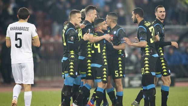 L’esultanza del Napoli. EPA L’esultanza del Napoli. EPA