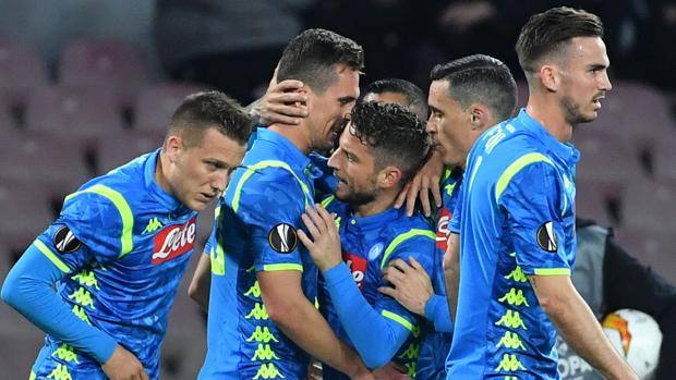 L’esultanza del Napoli. Afp L’esultanza del Napoli. Afp