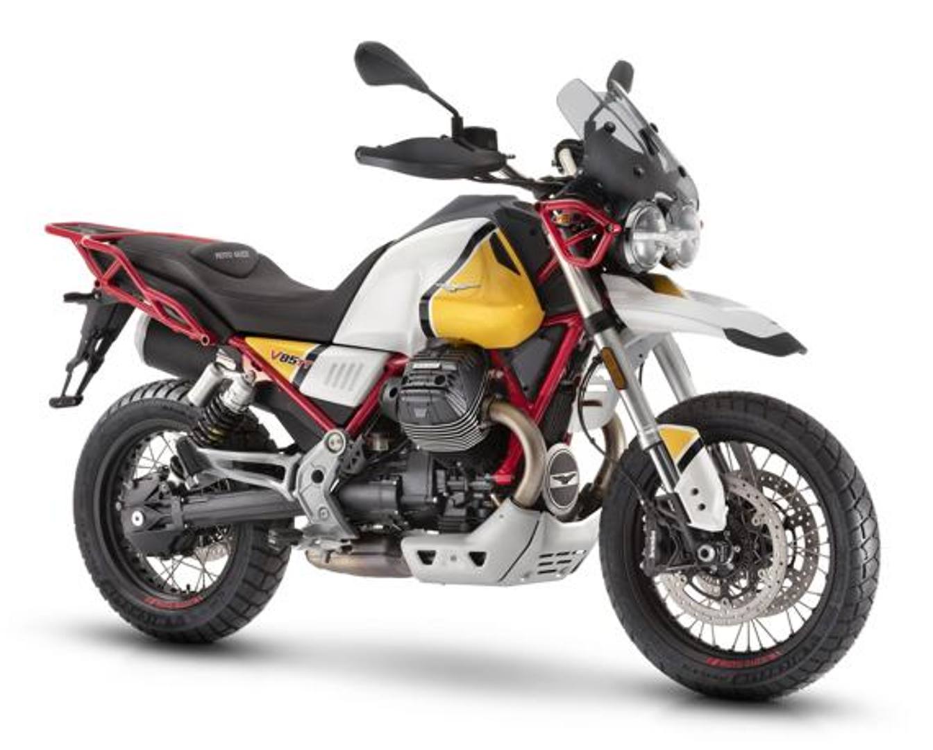 Il bianco-giallo della Moto Guzzi V85 TT è un omaggio alla V65 dakariana 