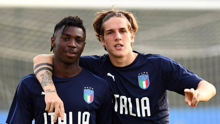 Kean e Zaniolo in allenamento con l'Italia Under 21. Getty