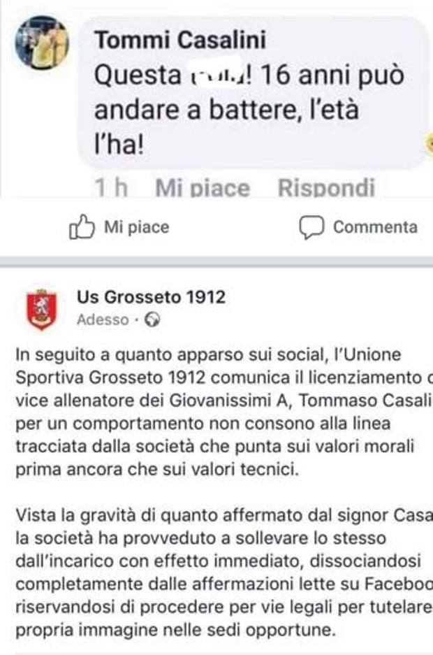 Il post di Casalini e il comunicato del club
