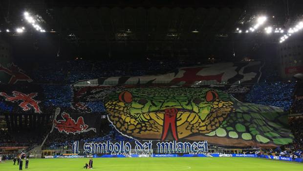 Una coreografia della Nord al derby. Getty