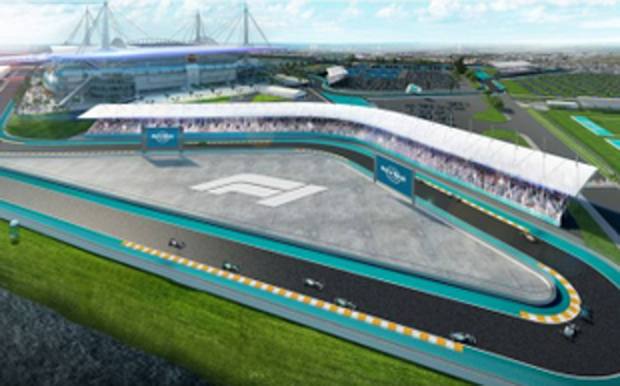 Una proiezione del circuito nell'area dell'Hard Rock Stadium di Miami