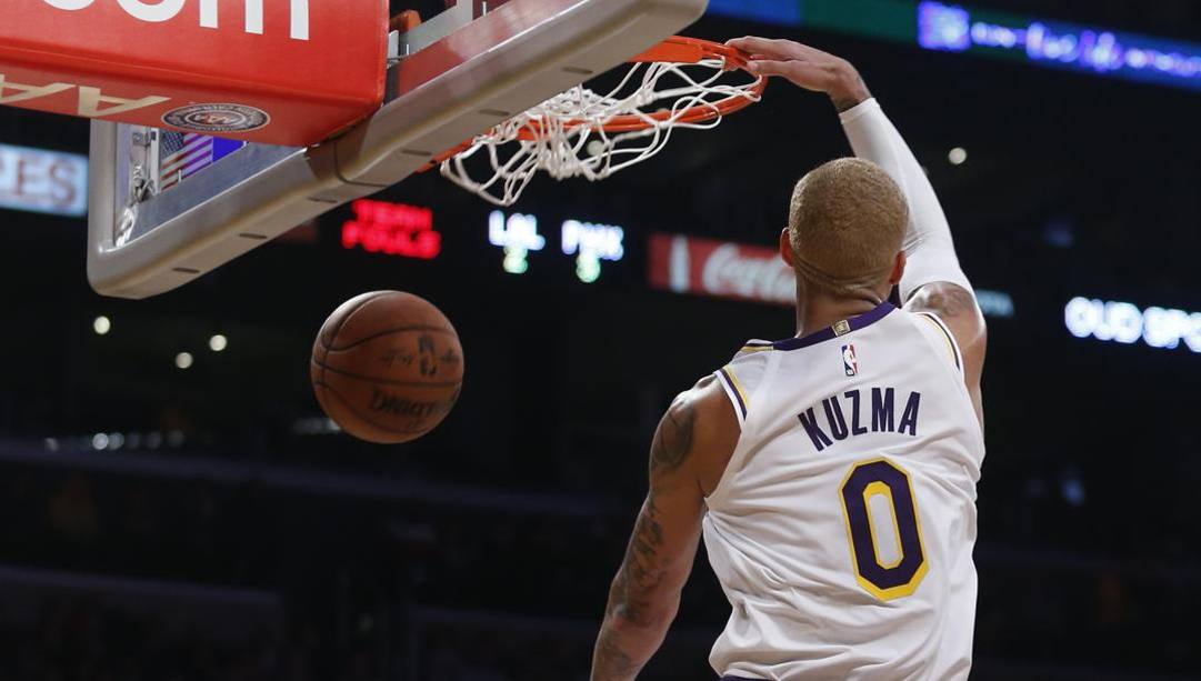 Kyle Kuzma, 24 anni, ai Lakers dal 2017. LaPresse 