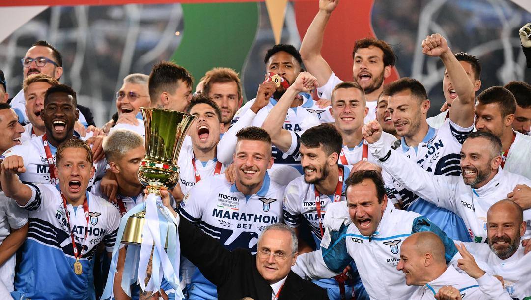 La festa Lazio dopo il successo in Coppa Italia del 2019. LaPresse 