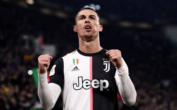 L&rsquo;esultanza di Cristiano Ronaldo dopo il gol alla Roma in Coppa Italia di ieri sera 