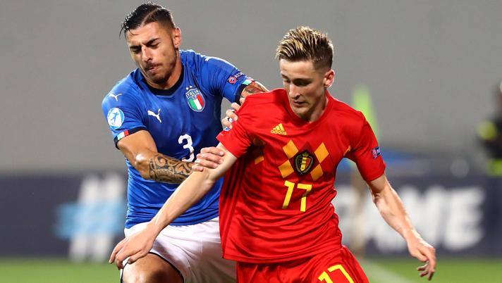 Alexis Saelemaekers con la maglia del Belgio all'Europeo Under 21. Getty