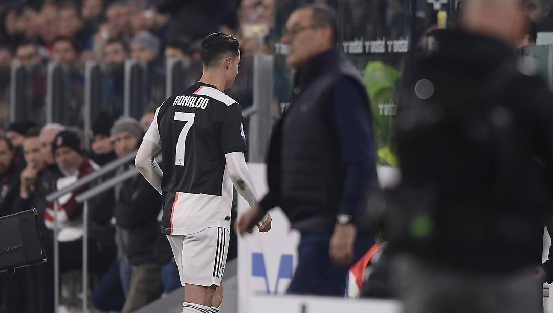 10 novembre 2019: Cristiano Ronaldo non torna in panchina dopo la sostituzione. Lapresse 