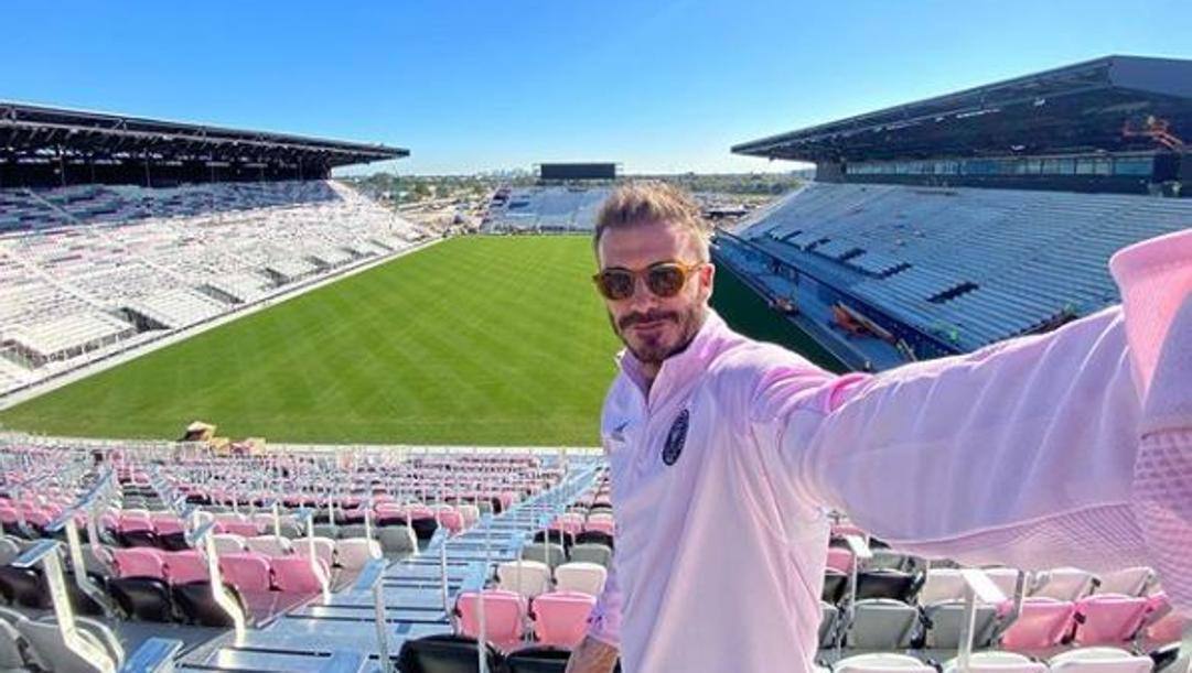 Il selfie postato su Instgram da David Beckham, 44 anni, nello stadio di Fort Lauderdale 