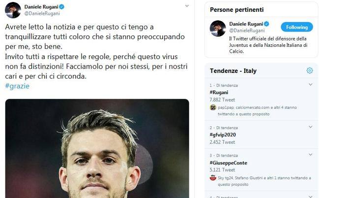 Il tweet di Daniele Rugani Il tweet di Daniele Rugani