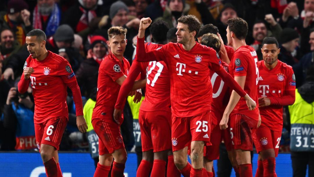 Un'esultanza dei giocatori del Bayern: è la squadra che segna più gol dopo sequenze di 3 o più passaggi 