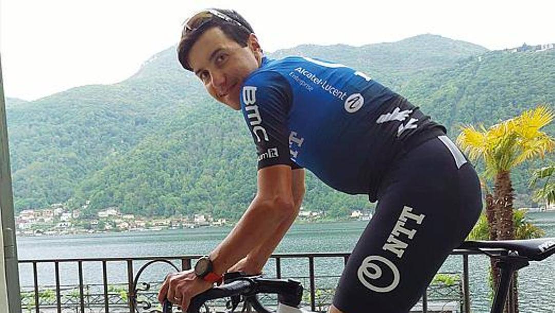 Domenico Pozzovivo, 37 anni, in 'gara' sui rulli  