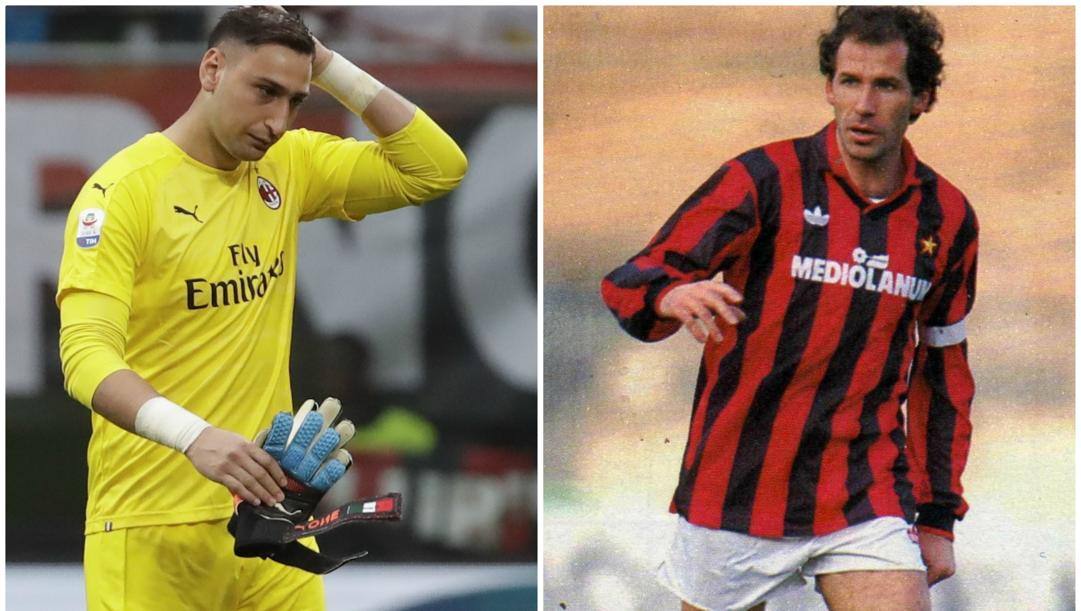 Gigio Donnarumma, 21 anni e Franco Baresi, storico capitano del Milan.  
