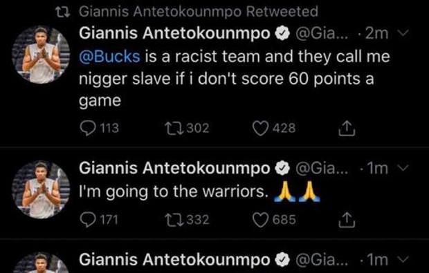 I tweet fasulli di Giannis. 