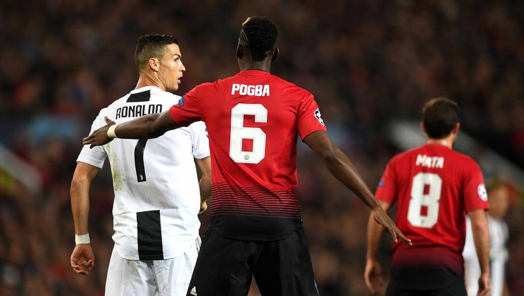 Pogba contro Cristiano Ronaldo, nel Man Utd-Juventus di due anni fa in Champions. Getty 