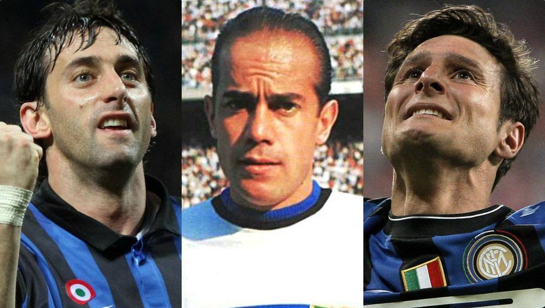 Da sinistra, Diego Milito, 40 anni, Luis Suarez, 85, e Javier Zanetti, 46 