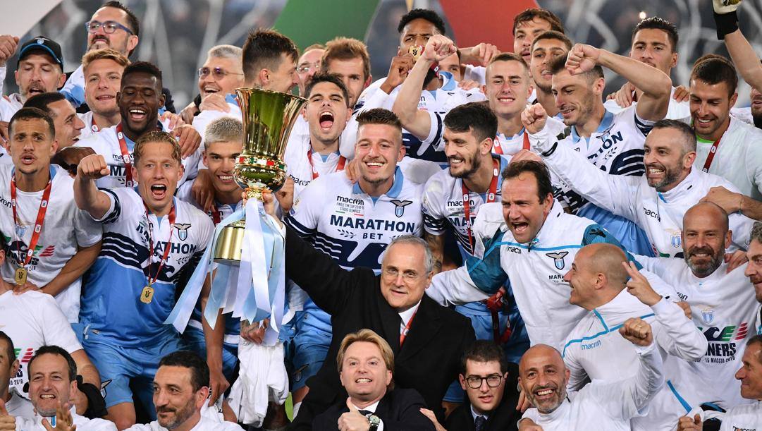 La Lazio festeggia la Coppa Italia 2019. LaPresse 