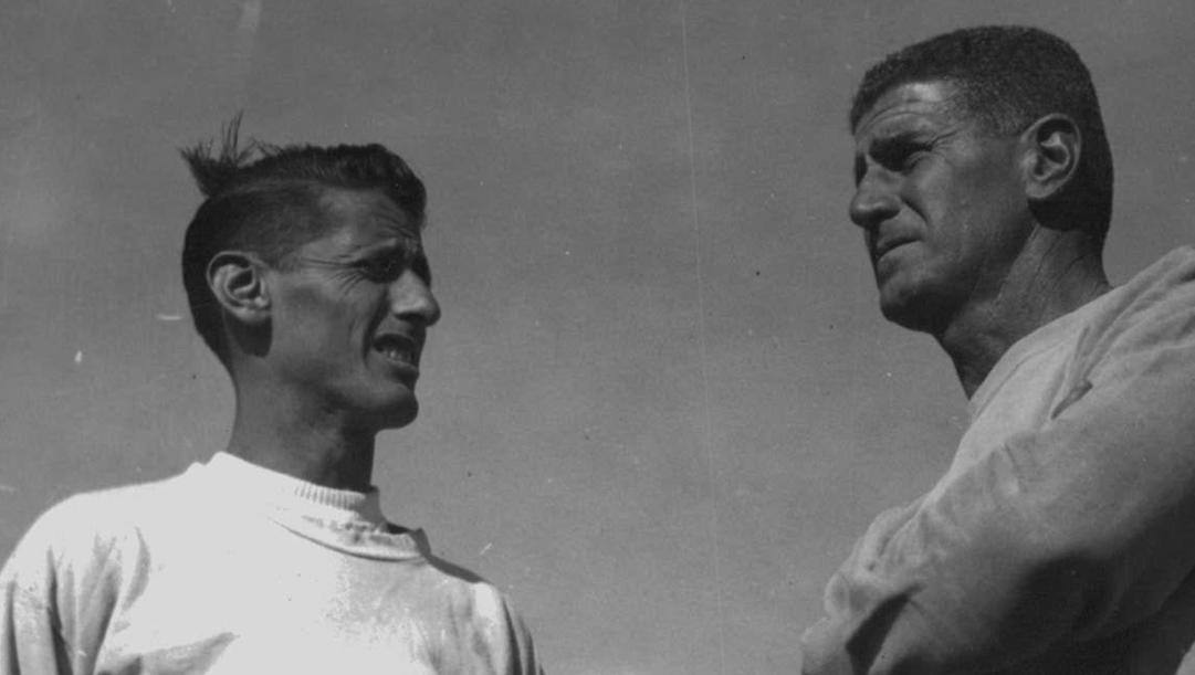 Juan Alberto Schiaffino con Juan López Fontana, c.t. dell'Uruguay campione del mondo nel 1950 